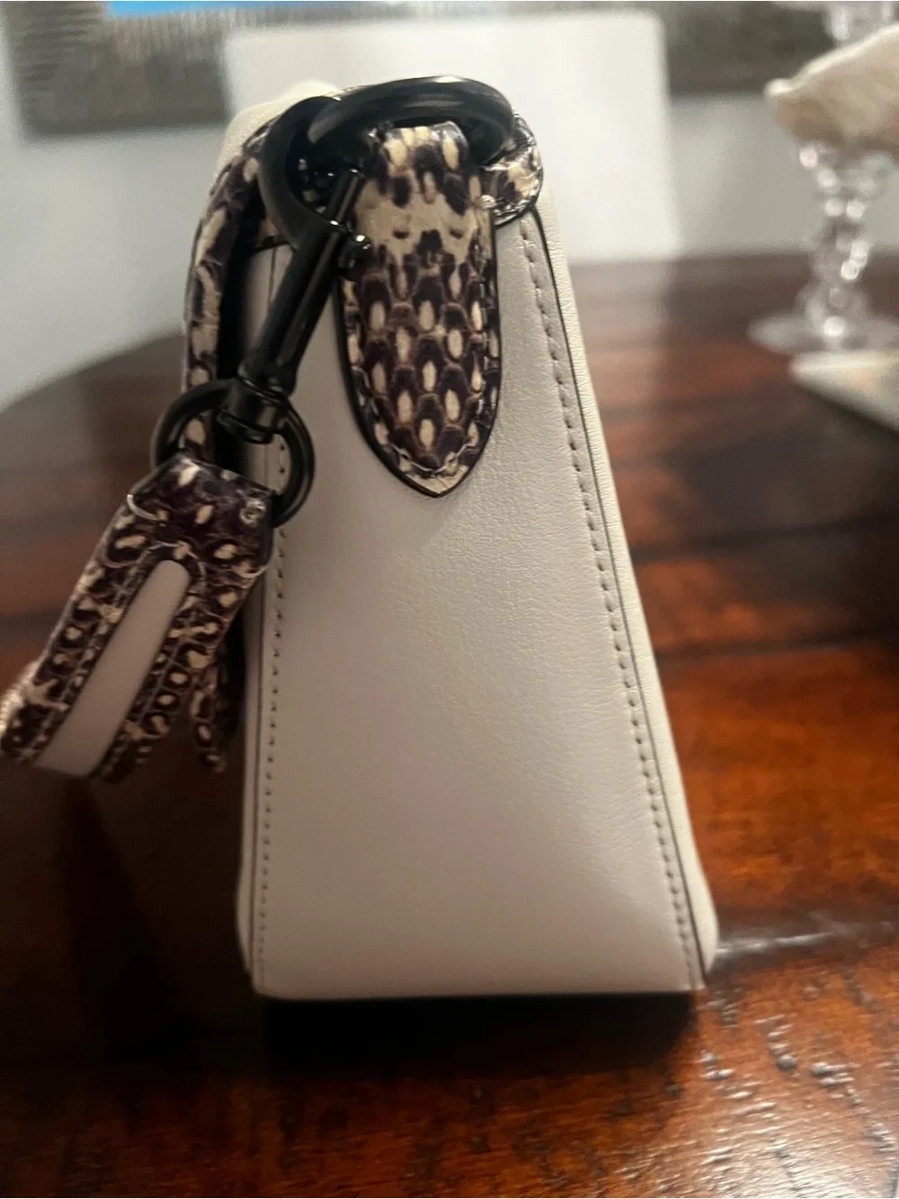 NEW COACH Tabby Handbag — Cream with Snake Print Trim, Gunmetal Hardware